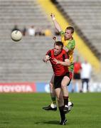 27 June 2009; Chris Clarke, Down, in action against Christopher Barrett, Donegal. ESB Ulster Minor Football Championship Semi-Final, Donegal v Down, St. Tighearnach's Park, Clones, Co. Monaghan. Picture credit: Oliver McVeigh / SPORTSFILE *** Local Caption ***