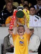 28 June 2009; Anrtrim Captain Conor McClelland lifts the Ulster Minor cup. ESB Ulster Minor Hurling Championship Final, Anrtrim v Derry, Casement Park, Belfast, Co. Antrim. Picture credit: Oliver McVeigh / SPORTSFILE