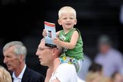 28 June 2009; Two-year-old Sean Nash from Newbridge, Co. Kildare, with his father Ian during the Irish Derby Festival - Sunday, Curragh Racecourse, Co. Kildare. Picture credit: Matt Browne / SPORTSFILE