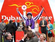 28 June 2009; Johnny Murtagh celebrates after winning the Dubai Duty Free Irish Derby onboard Fame And Glory. Irish Derby Festival - Sunday, Curragh Racecourse, Co. Kildare. Picture credit: Matt Browne / SPORTSFILE