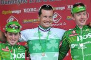 28 June 2009; The Elite Men podium, from left to right, Paidi O'Brien, third, Nicolas Roche, winner, and David O'Loughlin, second, after the All-Ireland Elite Men's Road Race Championships. Dunboyne, Co. Meath. Picture credit: Stephen McMahon / SPORTSFILE