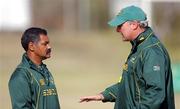 30 June 2009; South Africa coach Peter de Villiers, left, talks with assistant coach Gary Gold during a Springboks training session a day after his retraction of his defence of flanker Schalk Burger, who received an eight week ban following an eye-gouging incident with British and Irish Lions' wing Luke Fitzgerald during the 2nd Test match played on Saturday. South Africa training session, Fourways High School, Johannesburg, South Africa. Picture credit: Andrew Fosker / SPORTSFILE