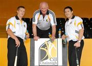29 June 2009; Kilkenny Manager Brian Cody and players & Lucozade Sport Ambassadors Henry Shefflin, left, and Derek Lyng took time out from their preparations for Sunday’s Leinster Final against Dublin to announce the continuation of Lucozade Sport’s long term partnership association with Kilkenny GAA. Lucozade Sport has sponsored Kilkenny since 1994, and also sponsors 23 of the 32 GAA County teams. Nowlan Park, Kilkenny. Picture credit; Pat Murphy / SPORTSFILE