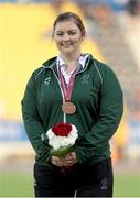 27 October 2015; Ireland's Orla Barry, from Ladysbridge, Co. Cork, with her bronze medal after finishing third in the Women's Discus Throw F57 at Suhaim Bin Hamad Stadium. IPC Athletics World Championships. Doha, Qatar. Picture credit: Marcus Hartmann / SPORTSFILE