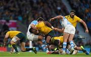 25 October 2015; Australia and Argentina players battle for possession. 2015 Rugby World Cup, Semi-Final, Argentina v Australia. Twickenham Stadium, Twickenham, London, England. Picture credit: Ramsey Cardy / SPORTSFILE