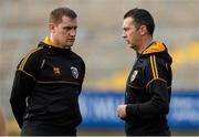 11 October 2015; John McEntee and Oisin McConville, Crossmaglen Rangers joint managers. Armagh County Senior Football Championship Final, Crossmaglen Rangers v Armagh Harps. Athletic Grounds, Armagh. Picture credit: Oliver McVeigh / SPORTSFILE