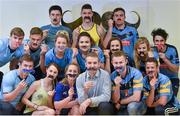 28 October 2015; Tipperary hurler and and UCD Movember team leader Noel McGrath with UCD sports stars, from left, front row, Luke McGrath, Ciara Mageean, Elise O'Byrne White, Jack McCaffrey and Ryan Wylie. Middle row, from left, Garry Ringrose, Josh Van der Flier, Sinead Corbett, Jennie Hunter, Dora Gorman, Grace Walsh and Sammy Belhout. Back row, from left, Mark English, Stephen Gaffney and Niall Corbett at the launch of Movember at UCD, Dublin. Picture credit: Matt Browne / SPORTSFILE