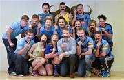 28 October 2015; Tipperary hurler and and UCD Movember team leader Noel McGrath with UCD sports stars, from left, front row, Luke McGrath, Ciara Mageean, Elise O'Byrne White, Jack McCaffrey and Ryan Wylie. Middle row, from left, Garry Ringrose, Josh Van der Flier, Sinead Corbett, Jennie Hunter, Dora Gorman, Grace Walsh and Sammy Belhout. Back row, from left, Mark English, Stephen Gaffney and Niall Corbett at the launch of Movember at UCD, Dublin. Picture credit: Matt Browne / SPORTSFILE