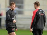 29 October 2015; Ulster's Paddy Jackson, left, and Andrew Trimble during squad training. Ulster Rugby Squad Training, Kingspan Stadium, Ravenhill Park, Belfast, Co. Antrim. Picture credit: Oliver McVeigh / SPORTSFILE