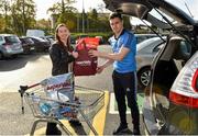 29 October 2015; Dublin footballer Paddy Andrews with Roisin Daly from Kinsealy, Co. Dublin, who were in SuperValu, Knocklyon, today to launch SuperValu’s new Car and Home Insurance offering in partnership with AIG Insurance. The grocery retailer offers its loyal customers discounted rates for Car and Home Insurance with many great benefits such as breakdown assist as standard to help them get more out of life for less. The decision to offer insurance follows feedback from SuperValu’s 2.6 million weekly customers, that it was one of a number of services they would like to see offered by the grocery retailer. For more information on SuperValu Car and Home Insurance products log on to www.supervalu.ie/insurance. Supervalu, Knocklyon Road, Templeogue, Dublin. Picture credit: Matt Browne / SPORTSFILE