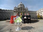 18 September 2008; Football legends Paidi O Se, second from right, and Tyrone's Frank McGuigan, left, with Padraig McManus, ESB Chief Executive, Paraic Duffy, Ard Stiurthoir of the GAA, and the Sam Maguire Cup. Cul Green Initiative, Government Buildings, Leinster House, Upper Merrion Street, Dublin. Picture credit: Pat Murphy / SPORTSFILE