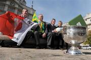 18 September 2008; Football legends Tyrone's Frank McGuigan, left, and Paidi O Se, second from left, with Padraig McManus, ESB Chief Executive, Paraic Duffy, Ard Stiurthoir of the GAA, right, and the Sam Maguire Cup. Cul Green Initiative, Government Buildings, Leinster House, Upper Merrion Street, Dublin. Picture credit: Pat Murphy / SPORTSFILE