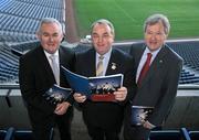 25 November 2008; GAA President Nickey Brennan, Ard Stiurthoir of the GAA Paraic Duffy, right, and President Elect of the GAA Christy Cooney, left, at the launch of the GAA Strategic Vision and Action Plan 2009-2015. Croke Park, Dublin. Picture credit: Brian Lawless / SPORTSFILE