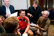 2 July 2009; Andrew Sheridan shares a light-hearted moment with journalists Mick Cleary, top left, Alex Lowe, centre, and Peter Jackson, bottom right, during a British and Irish Lions Press Conference ahead of their 3rd test against South Africa on Saturday. Sandton Sun Hotel, Johannesburg, South Africa. Picture credit: Andrew Fosker / SPORTSFILE