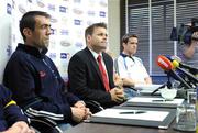 2 July 2009; Gaelic Players Association Chief Executive Dessie Farrell with GPA members from left John Doyle, Kildare, Ken McGrath, Waterford, and Ger Brennan, Dublin, at a GPA press conference ahead of the Munster Senior Hurling Championship Final and the Leinster Senior Football Championship Final. The GPA announced that their members will not be co-operating with broadcasters by giving interviews in the lead up to, or after the Munster Hurling or Leinster Football finals. Croke Park Hotel, Dublin. Picture credit: Matt Browne / SPORTSFILE