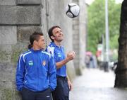 2 July 2009; St. Patrick's Athletic's Stuart Byrne, right, and Ryan Guy before a press conference ahead of their League of Ireland Premier Division game against Shamrock Rovers on Saturday night. Hilton Kilmainham Hotel, Kilmainham, Dublin. Picture credit: Matt Browne / SPORTSFILE
