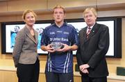 27 April 2009; Some of the country's finest up and coming GAA footballers and hurlers gathered in Dublin for the Ulster Bank Rising Star Awards. Having been selected from the 2009 Higher Education Championships, the top students were honoured at a reception held in Ulster Bank's Group Centre, in Dublin. Paul Flynn, DIT and Dublin, receives his award from Ard Stiurthoir of the GAA Paraic Duffy and Sarah Dempsey, Head of Sponsorship and Corporate Responsibility, Ulster Bank. Ulster Bank, George’s Quay, Dublin. Picture credit: Stephen McCarthy / SPORTSFILE