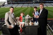 1 July 2009; TV3 panellists Daithi Regan, hurling, with Oscar Holden, 2 and 1/2 years, and Senan Connell, left, and five-year-old Chloe Danton at the TV3 Silverware Sunday photocall. Croke Park, Dublin. Picture credit: Ray McManus / SPORTSFILE