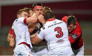 30 October 2015; CJ Stander, Munster, is tackled by Paddy Jackson, left, and Wiehahn Herbst, Ulster. Guinness PRO12, Round 6, Munster v Ulster, Thomond Park, Limerick. Picture credit: Stephen McCarthy / SPORTSFILE