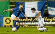 30 October 2015; Keith Cowan, Finn Harps, in action against Daire O'Connor, UCD. SSE Airtricity League First Division Promotion / Relegation Play-off, Second Leg, Finn Harps v UCD, Finn Park, Ballybofey, Co. Donegal. Picture credit: Oliver McVeigh / SPORTSFILE