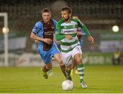 30 October 2015; Stephen McPhail, Shamrock Rovers, in action against Mark Hughes, Drogheda United. SSE Airtricity League Premier Division, Shamrock Rovers v Drogheda United, Tallaght Stadium, Tallaght, Co. Dublin. Picture credit: Seb Daly / SPORTSFILE