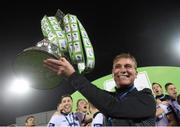 30 October 2015; Dundalk manager Stephen Kenny celebrates with the trophy after the game. SSE Airtricity League Premier Division, Dundalk v Bray Wanderers, Oriel Park, Dundalk, Co. Louth. Photo by Sportsfile