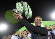 30 October 2015; Dundalk manager Stephen Kenny celebrates with the trophy after the game. SSE Airtricity League Premier Division, Dundalk v Bray Wanderers, Oriel Park, Dundalk, Co. Louth. Photo by Sportsfile