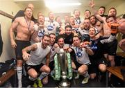 30 October 2015; The Dundalk team celebrate in their dressing room with the trophy after the game. SSE Airtricity League Premier Division, Dundalk v Bray Wanderers, Oriel Park, Dundalk, Co. Louth. Photo by Sportsfile