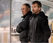 130 October 2015; Drogheda United manager Pete Mahon, left. SSE Airtricity League Premier Division, Shamrock Rovers v Drogheda United, Tallaght Stadium, Tallaght, Co. Dublin. Picture credit: Seb Daly / SPORTSFILE