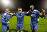 30 October 2015;  Limerick FC players from left, Dean Clarke, Vinny Faherty and Patrick Kanyuka, celebrate at the end of the game. SSE Airtricity League Premier Division, Sligo Rovers v Limerick FC, The Showgrounds, Sligo. Picture credit: David Maher / SPORTSFILE
