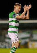30 October 2015; Damien Duff, Shamrock Rovers, claps the supporters as he leaves the pitch whilst being substituted. SSE Airtricity League Premier Division, Shamrock Rovers v Drogheda United, Tallaght Stadium, Tallaght, Co. Dublin. Picture credit: Seb Daly / SPORTSFILE