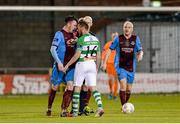 30 October 2015; Patrick Cregg, Shamrock Rovers, right, and Seán Brennan, Drogheda United, argue over a decision. SSE Airtricity League Premier Division, Shamrock Rovers v Drogheda United, Tallaght Stadium, Tallaght, Co. Dublin. Picture credit: Seb Daly / SPORTSFILE