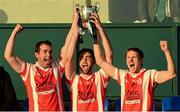 31 October 2015; Cuala players from left, Rob Reid, Oisín Gough and Bobby Browne lift the cup after the Dublin County Senior Hurling Championship Final match between Cuala and St Jude's at Parnell Park in Donnycarney, Dublin. Photo by Piaras Ó Mídheach/Sportsfile