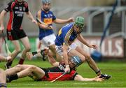 1 November 2015; Tom Delaney, Clough Ballacolla, is adjudged to have fouled Garrett Sinnott, Oulart the Ballagh, by referee Peter Burke and a penalty was awarded. AIB Leinster GAA Hurling Senior Club Championship, Quarter-Final, Clough Ballacolla v Oulart the Ballagh. O'Moore Park, Portlaoise, Co. Laois. Picture credit: David Maher / SPORTSFILE