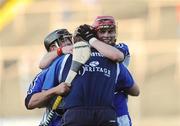 4 July 2009; Laois manager Niall Rigney celebrates with James Walsh, left, and Owen Holohan after the final whistle. GAA Hurling All-Ireland Senior Championship, Phase 1, Laois v Antrim, O'Moore Park, Portlaoise, Co. Laois. Picture credit: Stephen McCarthy / SPORTSFILE