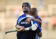 4 July 2009; James Walsh, Laois, celebrates with manager Niall Rigney after the final whistle. GAA Hurling All-Ireland Senior Championship, Phase 1, Laois v Antrim, O'Moore Park, Portlaoise, Co. Laois. Picture credit: Stephen McCarthy / SPORTSFILE