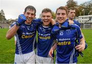 1 November 2015; James Turley, Conor McCarthy and Orin Heaphey, Scotstown, celebrate their team's victory over Slaughtneil at the final whistle. AIB Ulster GAA Senior Club Football Championship Quarter-Finals, Scotstown v Slaughtneil. St Tiernach's Park, Clones, Monaghan. Picture credit: Seb Daly / SPORTSFILE