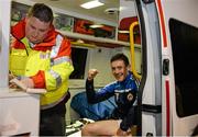 1 November 2015; Ryan Basquel, Ballyboden St Endas, who was injured during the match, celebrates from the ambulance after the game. Dublin County Senior Football Championship Final, St Vincents GAA v Ballyboden St Endas. Parnell Park, Donnycarney, Dublin. Picture credit: Cody Glenn / SPORTSFILE