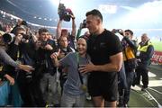 31 October 2015; Supporter Charlie Line receives a Rugby World Cup winners medal from Sonny Bill Williams, New Zealand. 2015 Rugby World Cup Final, New Zealand v Australia. Twickenham Stadium, Twickenham, London, England. Picture credit: Stephen McCarthy / SPORTSFILE