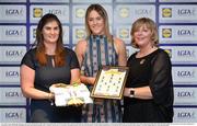 1 June 2016; Yvonne McMonagle, Donegal, centre, receives her Division 2 Lidl Ladies Team of the League Award from Aoife Clarke, head of communications, Lidl Ireland, left, and Marie Hickey, President of Ladies Gaelic Football, right, at the Lidl Ladies Teams of the League Award Night. The Lidl Teams of the League were presented at Croke Park with 60 players recognised for their performances throughout the 2016 Lidl National Football League Campaign. The 4 teams were selected by opposition managers who selected the best players in their position with the players receiving the most votes being selected in their position. Croke Park, Dublin. Photo by Cody Glenn/Sportsfile
