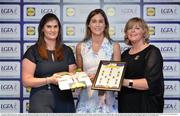 1 June 2016; Niamh Keane, Clare, centre, receives her Division 2 Lidl Ladies Team of the League Award from Aoife Clarke, head of communications, Lidl Ireland, left, and Marie Hickey, President of Ladies Gaelic Football, right, at the Lidl Ladies Teams of the League Award Night. The Lidl Teams of the League were presented at Croke Park with 60 players recognised for their performances throughout the 2016 Lidl National Football League Campaign. The 4 teams were selected by opposition managers who selected the best players in their position with the players receiving the most votes being selected in their position. Croke Park, Dublin. Photo by Cody Glenn/Sportsfile