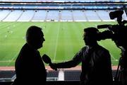 8 July 2009; Uachtarán Chumann Lúthchleas Gael Criostóir Ó Cuana is interviewed after a press conference where the GAA outlined their position on formal recognition of the GPA. Croke Park, Dublin. Picture credit: Stephen McCarthy / SPORTSFILE *** Local Caption ***