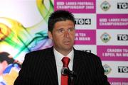 6 July 2009; Guest of honour, Sunderland chairman and former Republic of Ireland international Niall Quinn speaking at the launch of the TG4 Ladies Football All-Ireland Championships. Croke Park, Dublin. Picture credit: Pat Murphy / SPORTSFILE