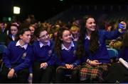 3 November 2015; Pupils of Gaelcholáiste an Phiarsaigh, left to right, Eoghan Ó Tuile, Rónán Ó Cinnéide, Clíodhna Nicoletti, and Sarah Nic Shiúlaí, before Schools Summit during Day 1 of the 2015 Web Summit in the RDS, Dublin, Ireland. Picture credit: Ray McManus / SPORTSFILE / Web Summit