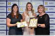 1 June 2016; Johanna Maher, Westmeath, centre, receives her Division 2 Lidl Ladies Team of the League Award from Aoife Clarke, head of communications, Lidl Ireland, left, and Marie Hickey, President of Ladies Gaelic Football, right, at the Lidl Ladies Teams of the League Award Night. The Lidl Teams of the League were presented at Croke Park with 60 players recognised for their performances throughout the 2016 Lidl National Football League Campaign. The 4 teams were selected by opposition managers who selected the best players in their position with the players receiving the most votes being selected in their position. Croke Park, Dublin. Photo by Cody Glenn/Sportsfile