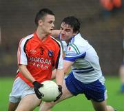 4 July 2009; Robbie Tasker, Armagh, in action against Pauric Boyle, Monaghan. ESB Ulster Minor Football Championship Semi  Final, Monaghan v Armagh, St. Tighearnach's Park, Clones, Co. Monaghan. Picture credit: Oliver McVeigh / SPORTSFILE