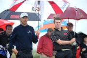 10 July 2009; Irish amateur golfer Conor Doran, from Banbridge Golf Club, who had to take over from Leslie Walker after he retired on the 11th hole with a wrist injury, with Padraig Harrington on the 14th tee box during the Ladbrokes.com Irish PGA Championship. European Club, Brittas Bay, Co. Wicklow. Picture credit: Matt Browne / SPORTSFILE