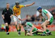 11 July 2009; Kieran Forde and Fergus McMahon, right, London, in action against Philip Garvey, Meath. Nicky Rackard Cup Final, Meath v London, Croke Park, Dublin. Picture credit: Brian Lawless / SPORTSFILE