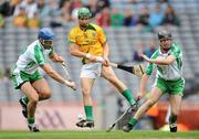 11 July 2009; Kevin Fagan, Meath, in action against Fergus McMahon, left, and Stephen Fox, London. Nicky Rackard Cup Final, Meath v London, Croke Park, Dublin. Picture credit: Brian Lawless / SPORTSFILE