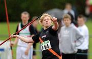 11 July 2009; Ryan Whelan, Clonliffe Harriers, competing in the Under 15's Boy's Javelin during the AAI Juvenile Track and Field Championship. Tullamore Harriers, Tullamore, Co. Offaly. Photo by Sportsfile